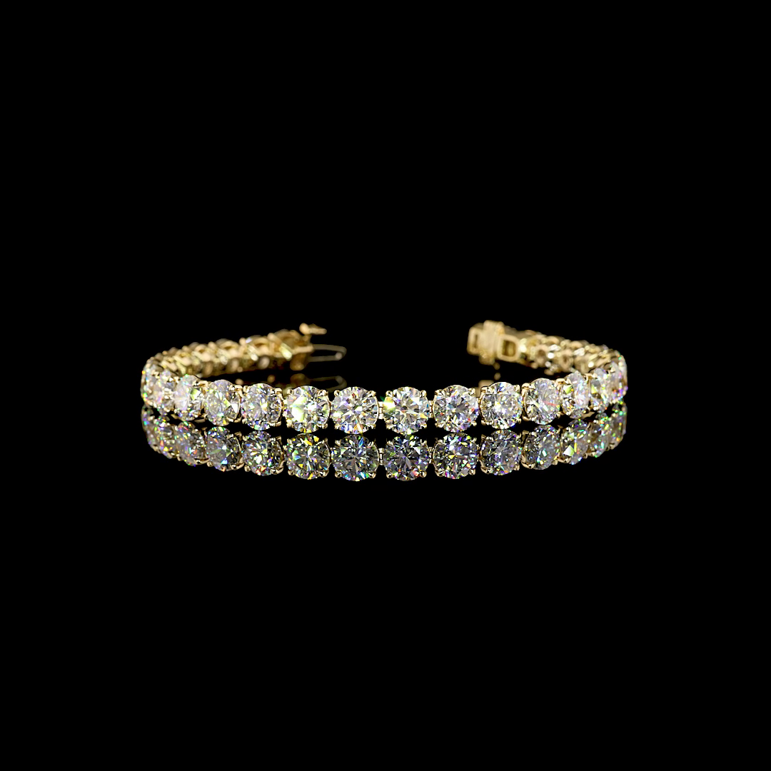 Lab-Grown 20.36 Carat Round E-F-VS1 Diamond 14K Yellow Gold Tennis Bracelet