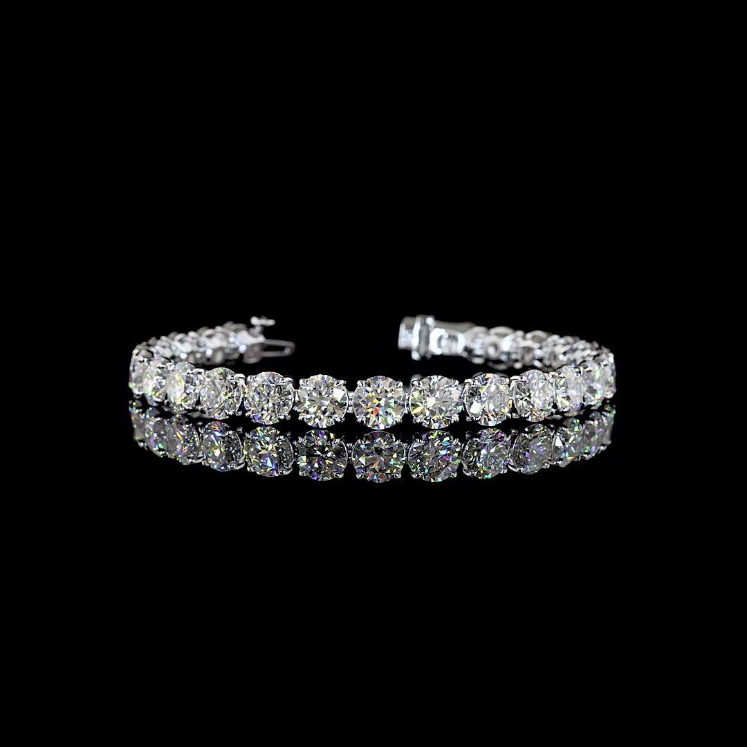 Lab-Grown 26.12 Carat Round E-F-VVS2 Diamond 14K White Gold Tennis Bracelet