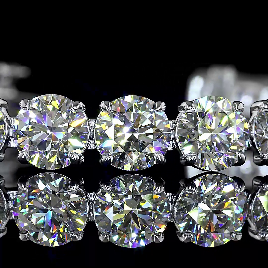 Lab-Grown 26.12 Carat Round E-F-VVS2 Diamond 14K White Gold Tennis Bracelet