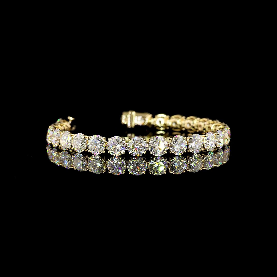 Lab-Grown 25.24 Carat Round E-F-VS1 Diamond 14K Yellow Gold Tennis Bracelet
