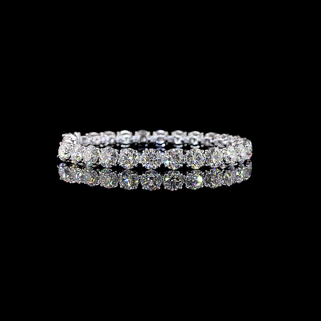 Lab-Grown 27.09 Carat Round D-VS1 Diamond 14K White Gold Tennis Bracelet