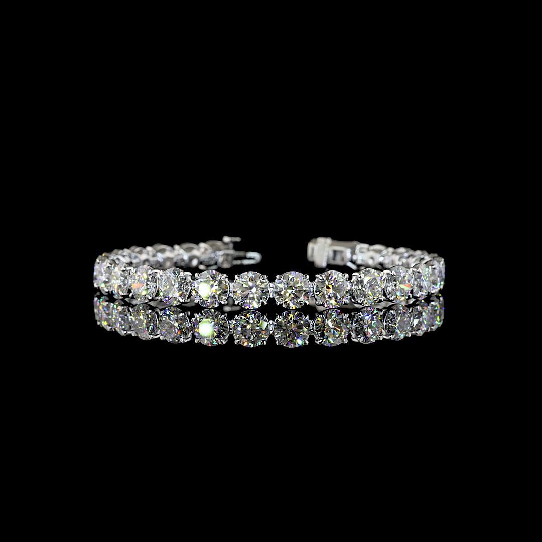 Lab-Grown 26.25 Carat Round E-F-VS1 Diamond 14K White Gold Tennis Bracelet