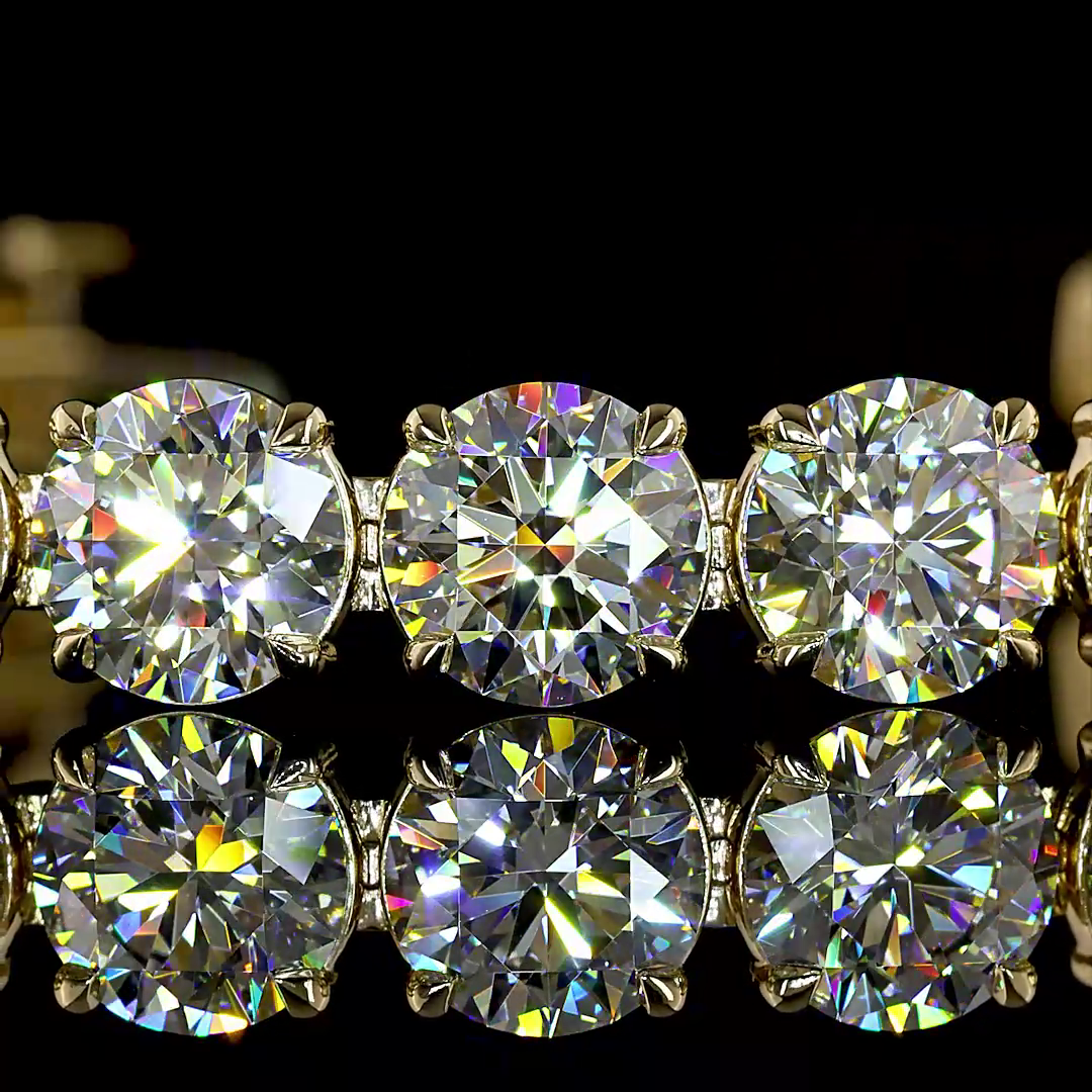 Lab-Grown 27.27 Carat Round D-VS1 Diamond 14K Yellow Gold Tennis Bracelet