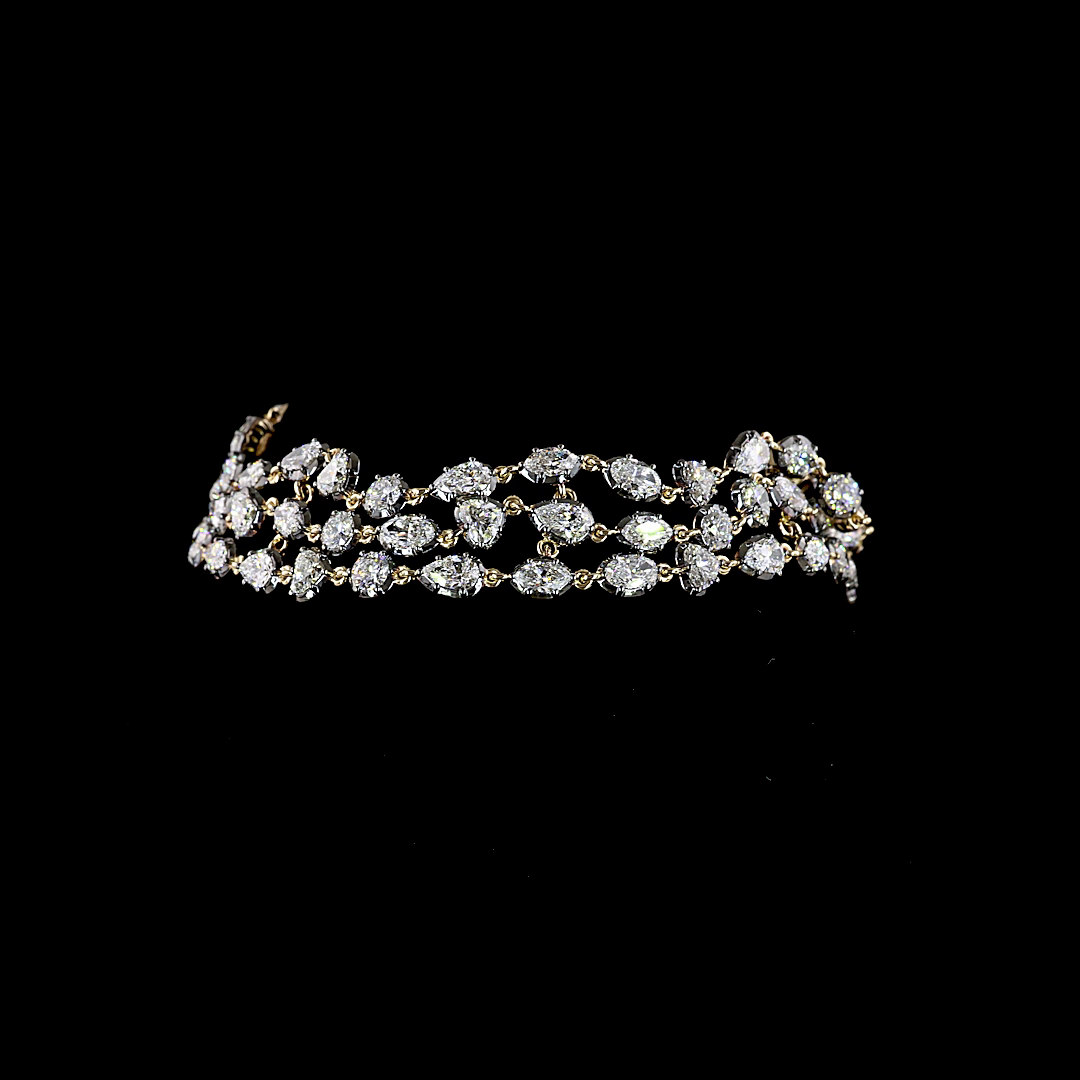 Lab-Grown 13 Carat MIX E-F-VS1 Diamond 14K Yellow Gold Station Bracelet