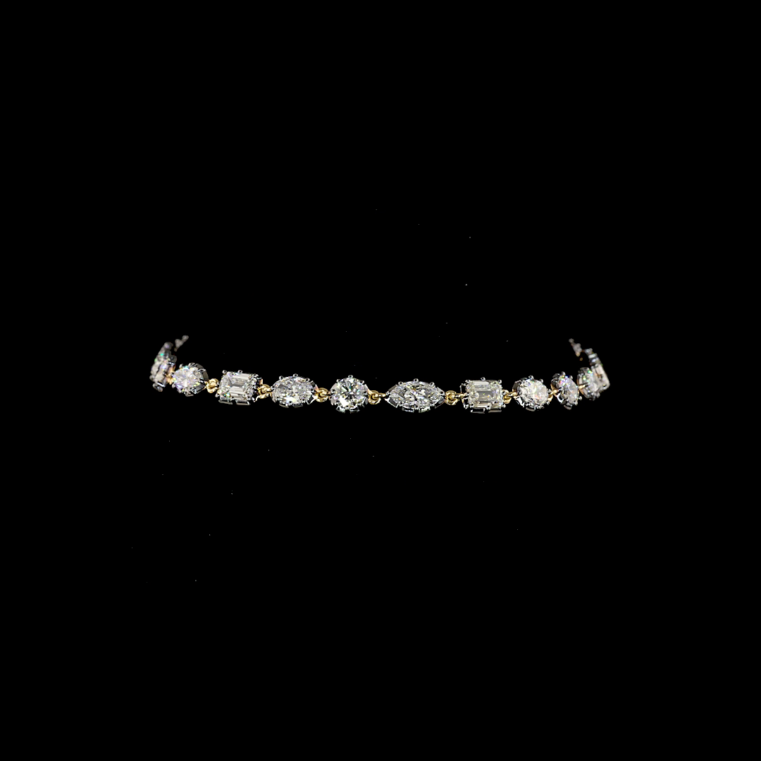 Lab-Grown 5.51 Carat MIX E-F-VS1 Diamond 14K Yellow Gold Station Bracelet