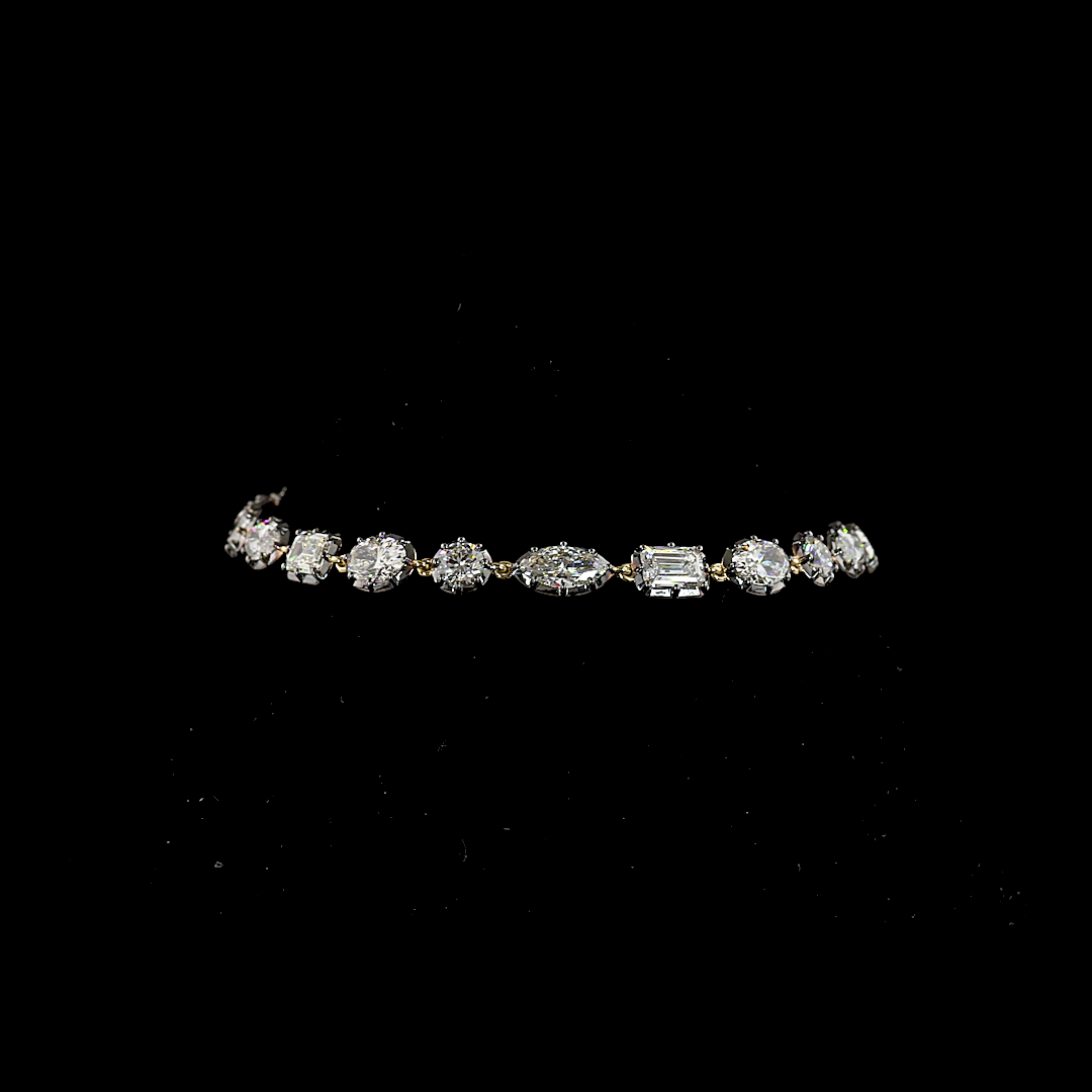 Lab-Grown 8.17 Carat MIX E-F-VS1 Diamond 14K Yellow Gold Station Bracelet