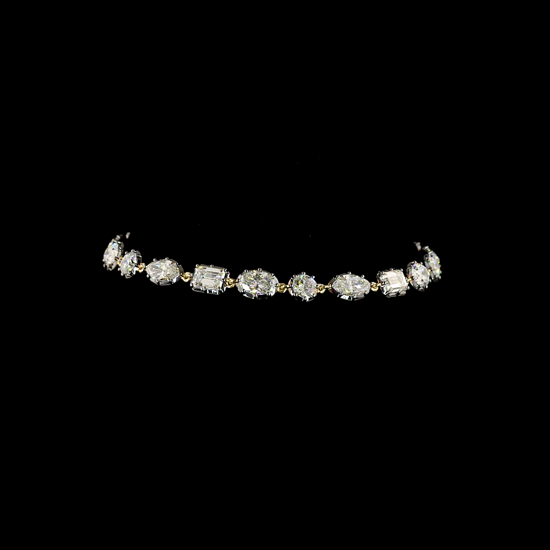 Lab-Grown 8.27 Carat MIX E-F-VS1 Diamond 14K Yellow Gold Station Bracelet