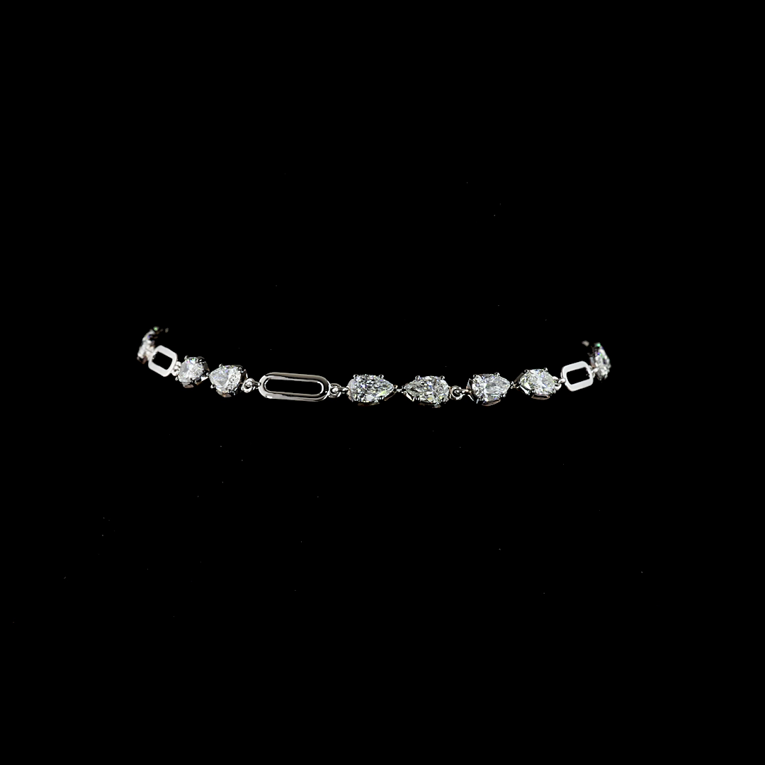 Lab-Grown 2.95 Carat Pear E-F-VS1 Diamond 14K White Gold Station Bracelet