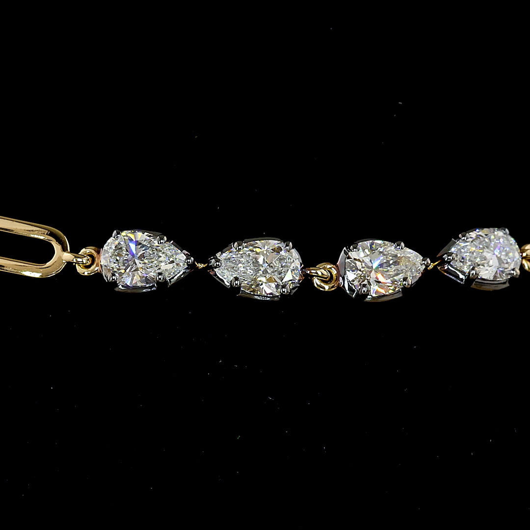 Lab-Grown 3.13 Carat Pear E-F-VS1 Diamond 14K Yellow Gold Station Bracelet