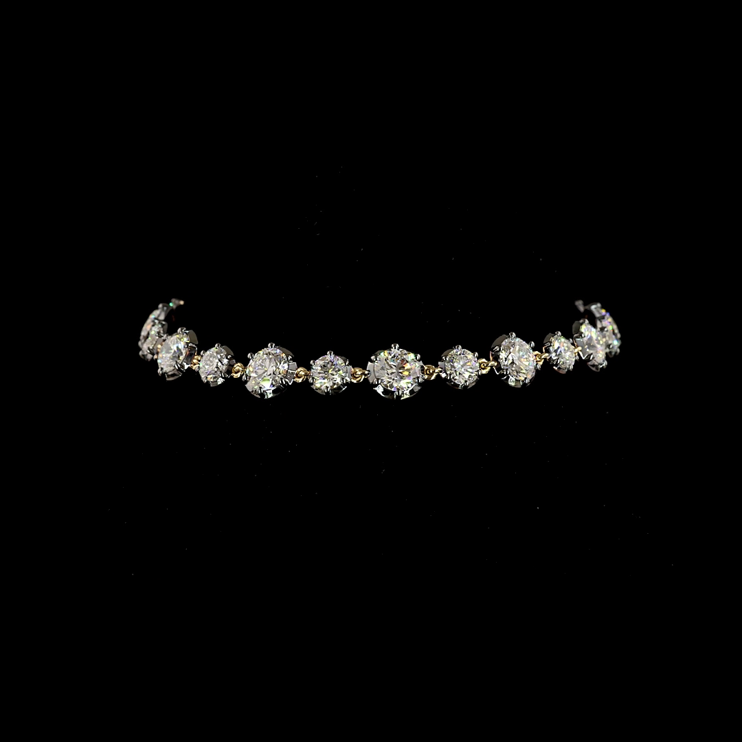 Lab-Grown 10.08 Carat Round E-F-VS1 Diamond 14K Yellow Gold Station Bracelet