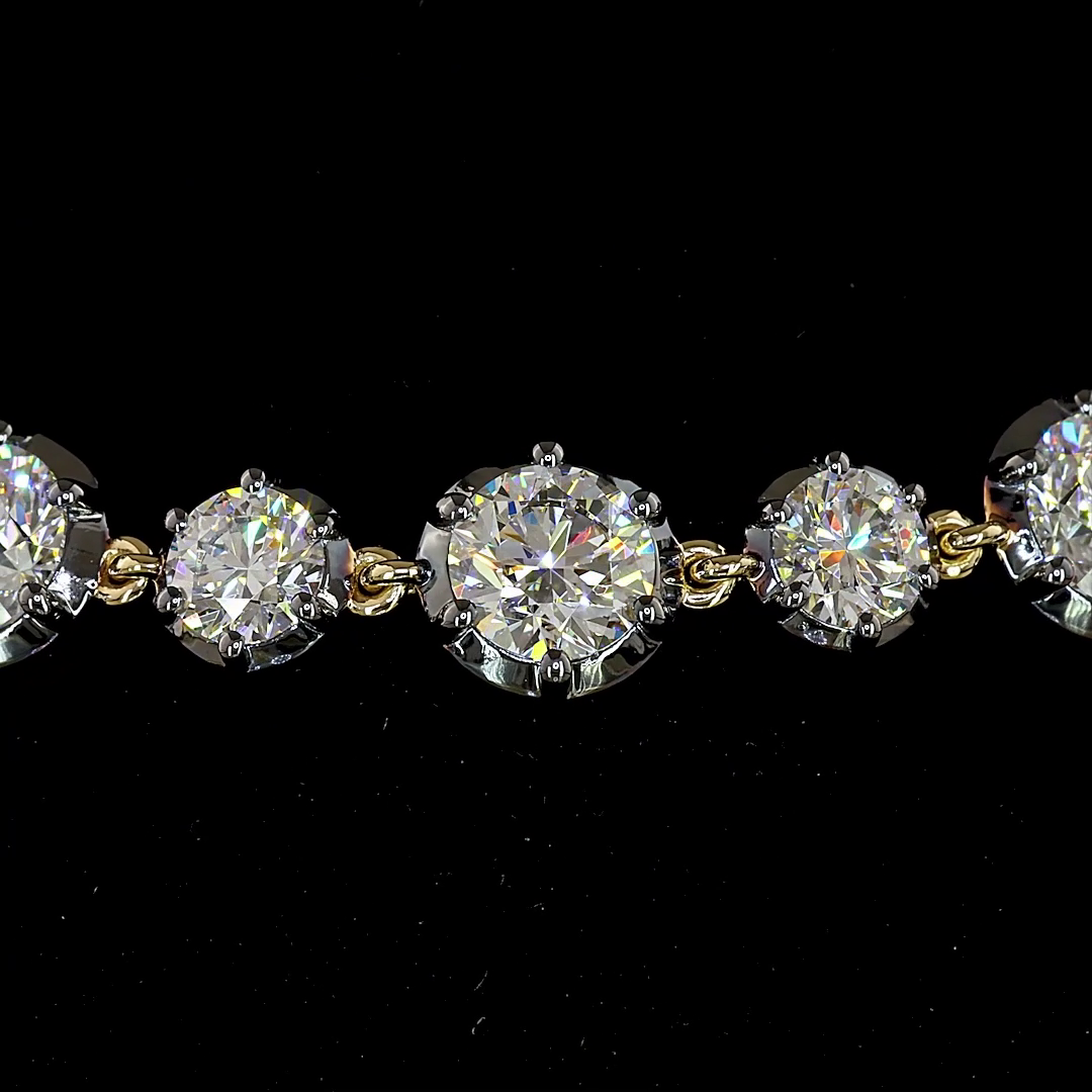 Lab-Grown 10.08 Carat Round E-F-VS1 Diamond 14K Yellow Gold Station Bracelet