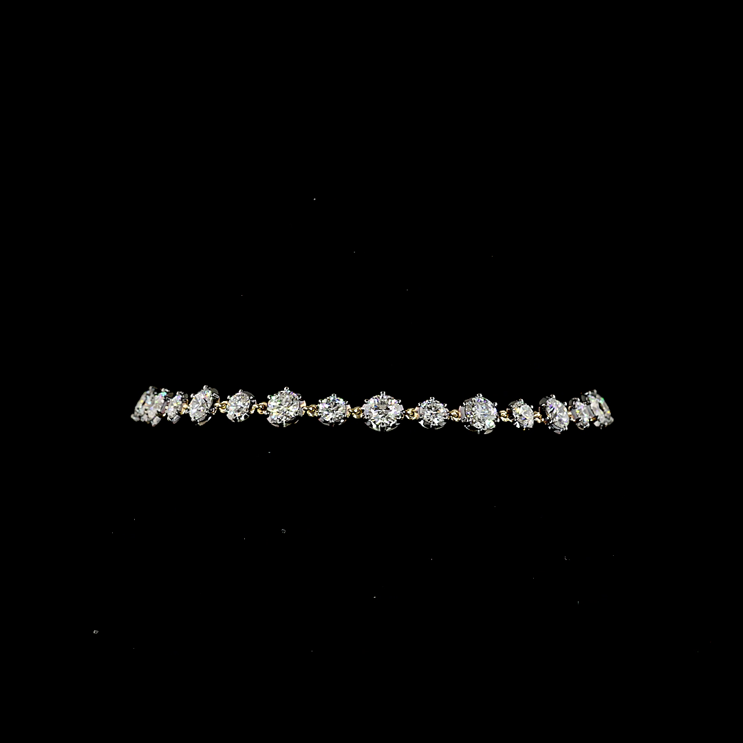 Lab-Grown 5.04 Carat Round E-F-VS1 Diamond 14K Yellow Gold Station Bracelet