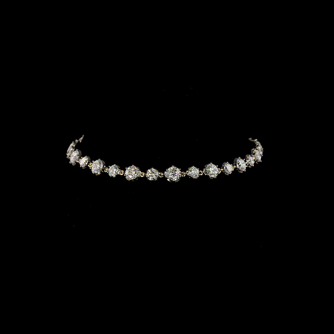 Lab-Grown 5.15 Carat Round E-F-VS1 Diamond 14K Yellow Gold Station Bracelet