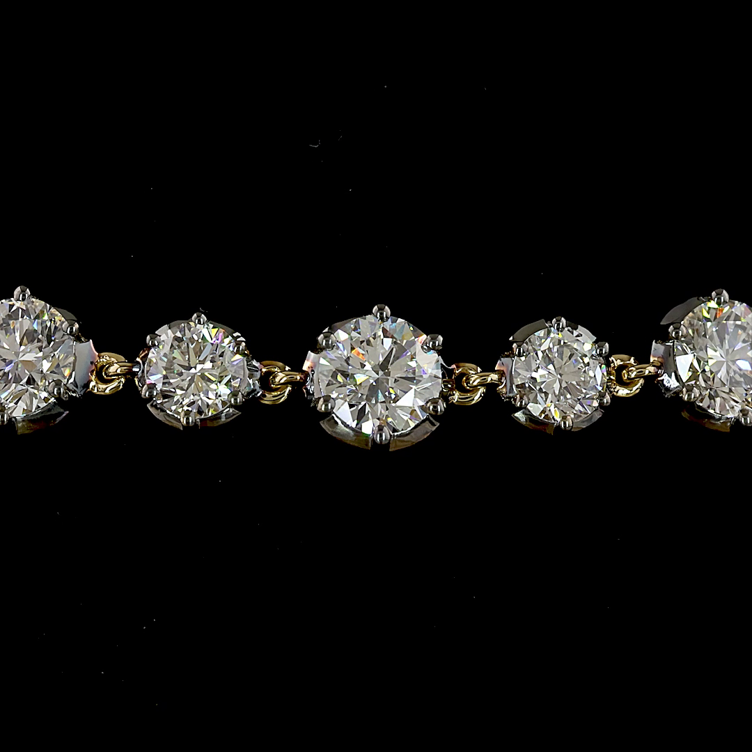Lab-Grown 5.21 Carat Round E-F-VS1 Diamond 14K Yellow Gold Station Bracelet