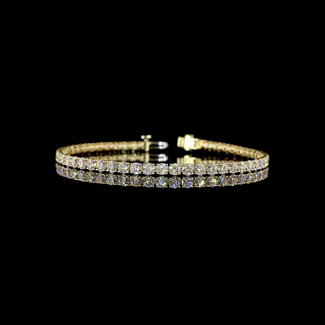 Lab-Grown 6.53 Carat Round E-F-VS1 Diamond 14K Yellow Gold Tennis Bracelet
