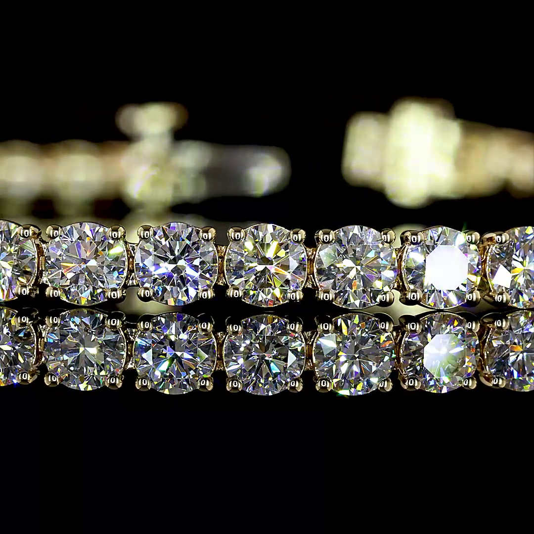 Lab-Grown 6.53 Carat Round E-F-VS1 Diamond 14K Yellow Gold Tennis Bracelet