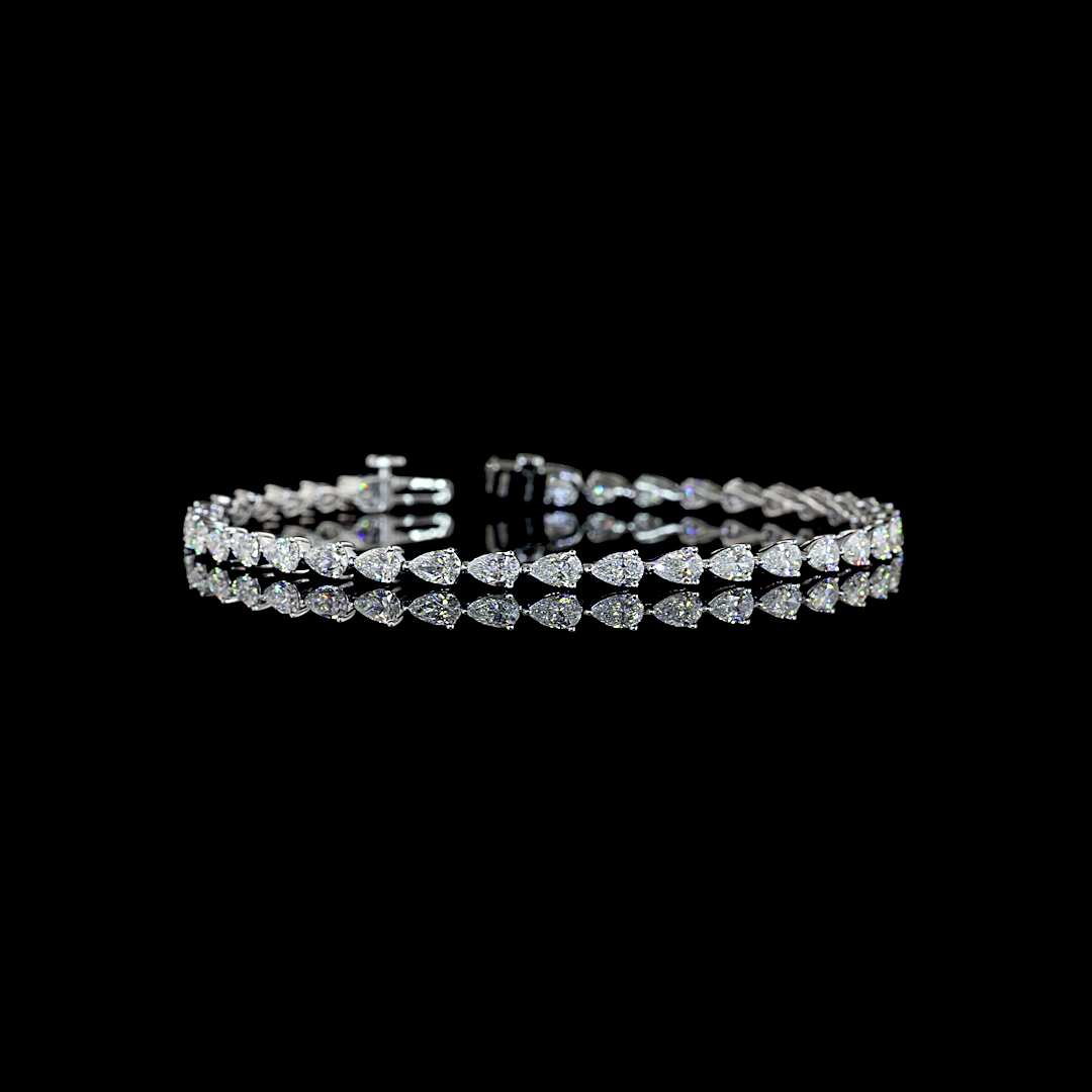 Lab-Grown 4.31 Carat Pear E-F-VS1 Diamond 14K White Gold Tennis Bracelet