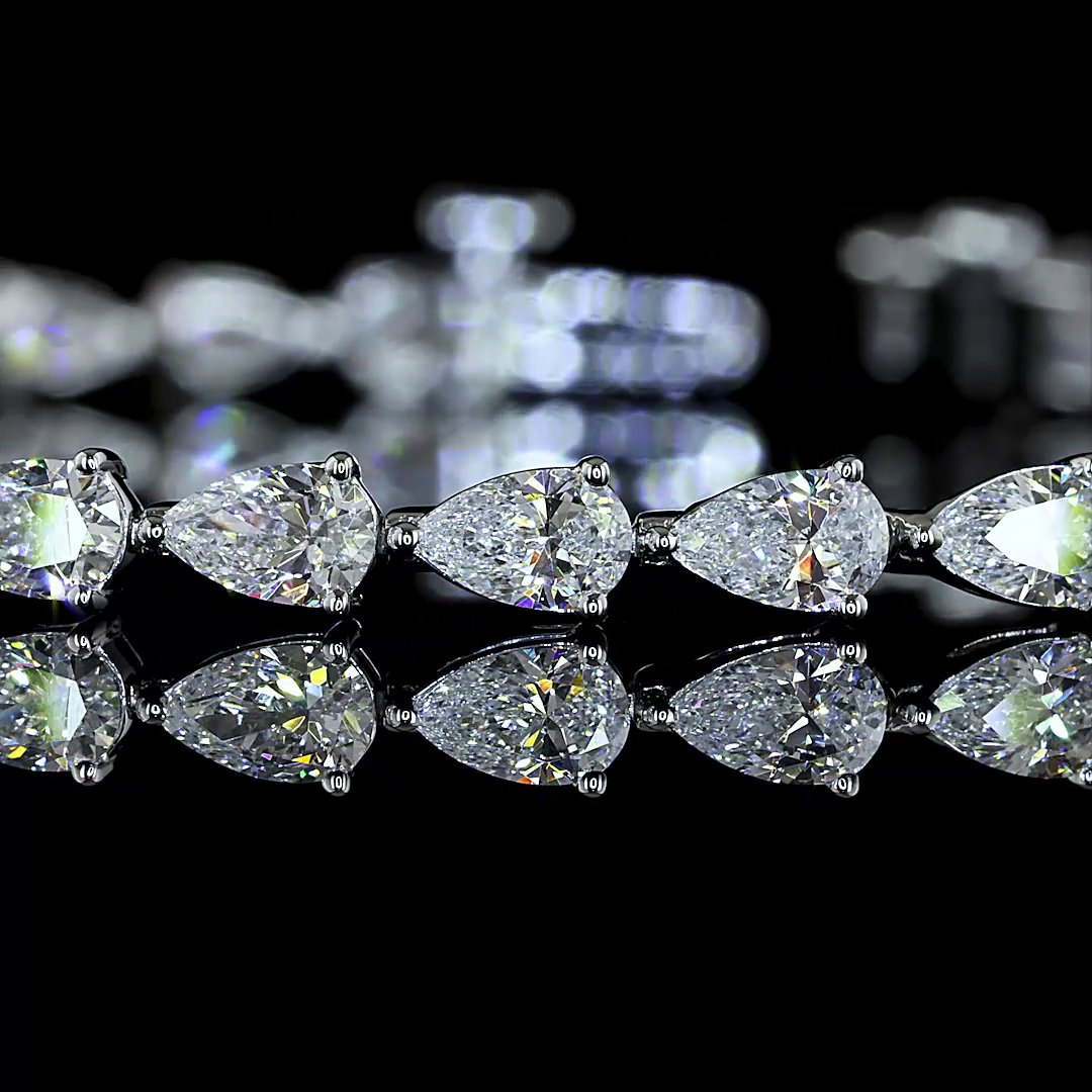 Lab-Grown 4.31 Carat Pear E-F-VS1 Diamond 14K White Gold Tennis Bracelet