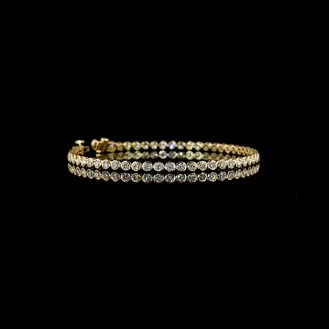 Lab-Grown 3.35 Carat Round E-F-VS1 Diamond 14K Yellow Gold Tennis Bracelet