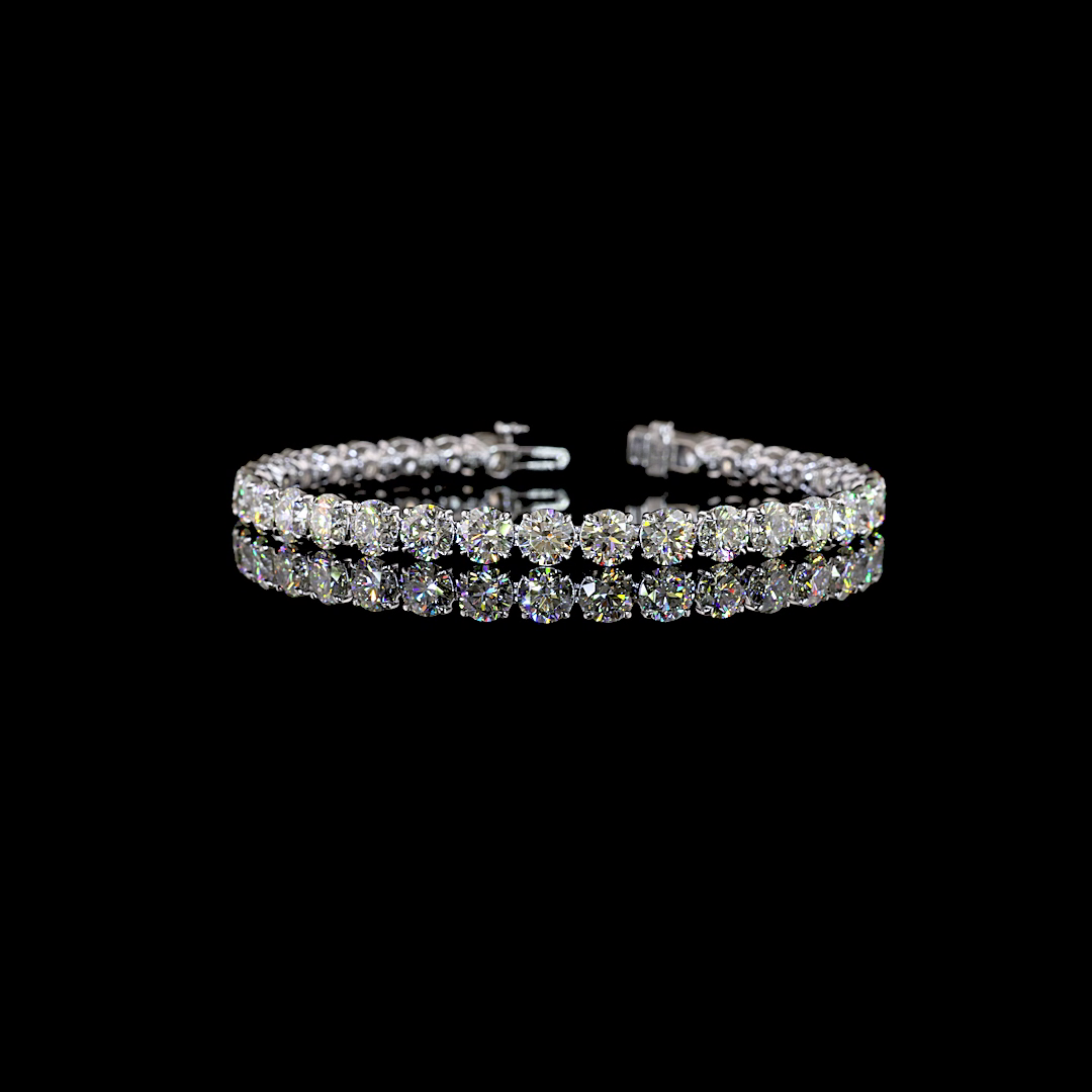 Lab-Grown 17.03 Carat Round E-F-VS1 Diamond 14K White Gold Tennis Bracelet