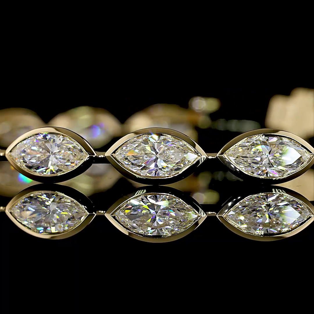 Lab-Grown 7.32 Carat Marquise E-F-VS1 Diamond 14K Yellow Gold Tennis Bracelet