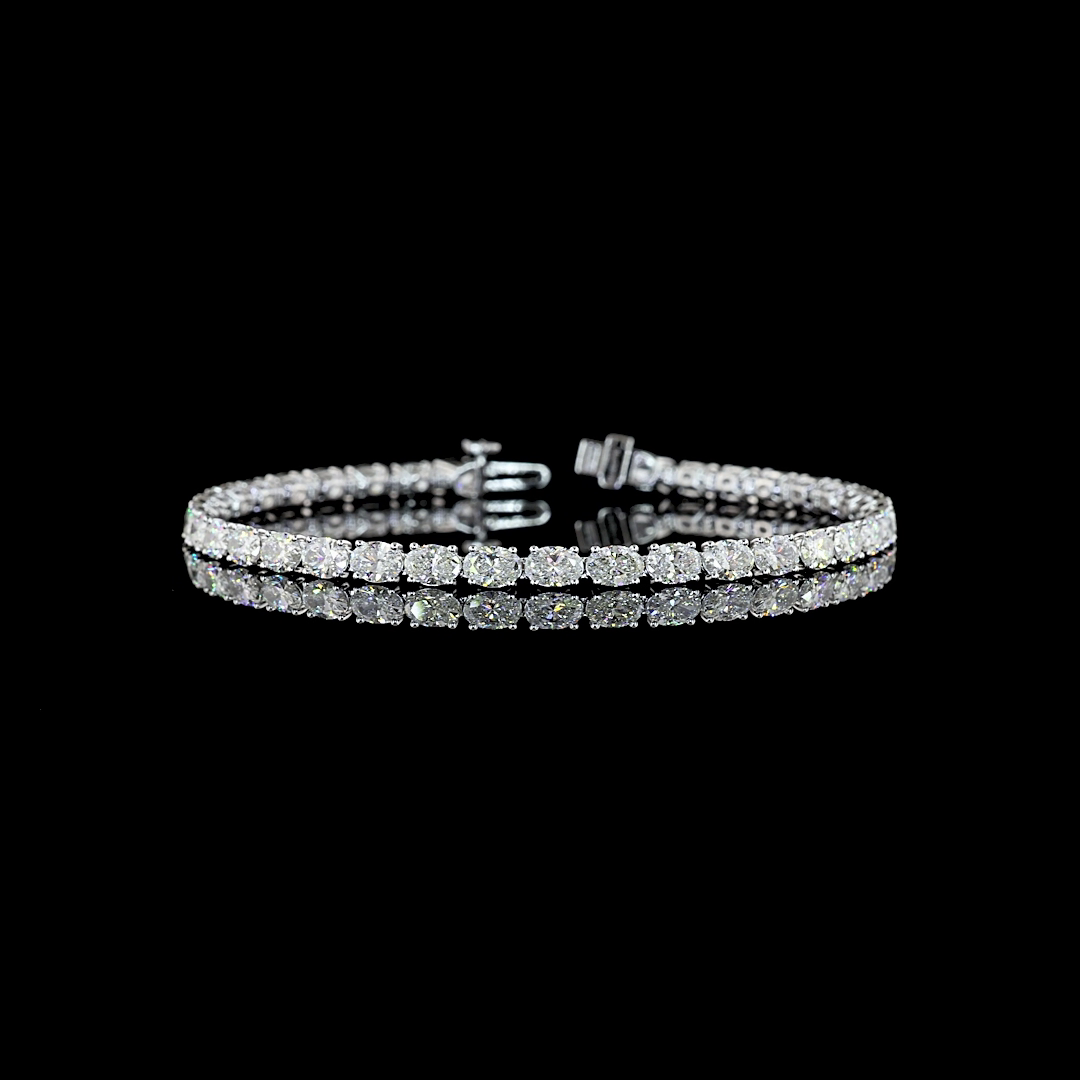 Lab-Grown 7.63 Carat Oval E-F-VS1 Diamond 14K White Gold Tennis Bracelet