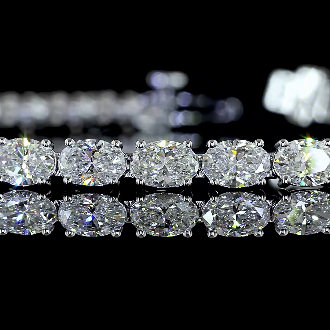 Lab-Grown 7.63 Carat Oval E-F-VS1 Diamond 14K White Gold Tennis Bracelet