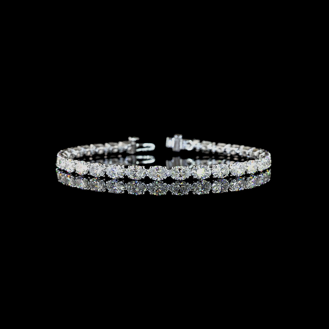 Lab-Grown 10.38 Carat Oval E-F-VS1 Diamond 14K White Gold Tennis Bracelet