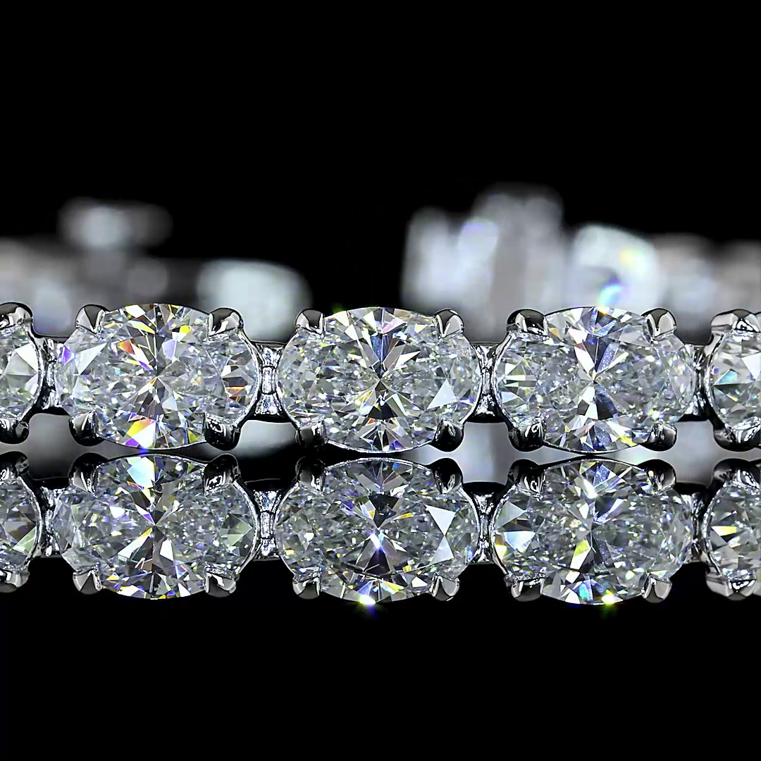 Lab-Grown 10.38 Carat Oval E-F-VS1 Diamond 14K White Gold Tennis Bracelet