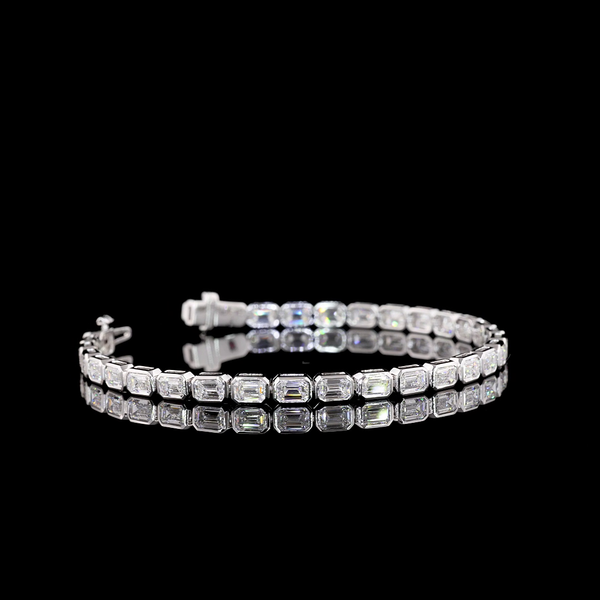 Lab-Grown 7.39 Carat Emerald E-VS1 Diamond 14K White Gold Tennis Bracelet