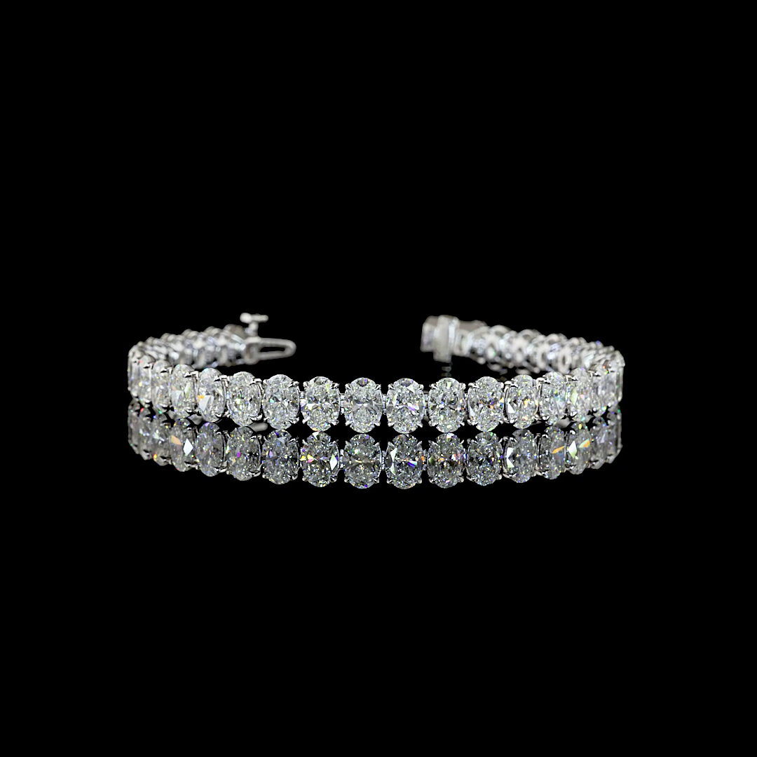 Lab-Grown 18.84 Carat Oval E-F-VS1 Diamond 14K White Gold Tennis Bracelet