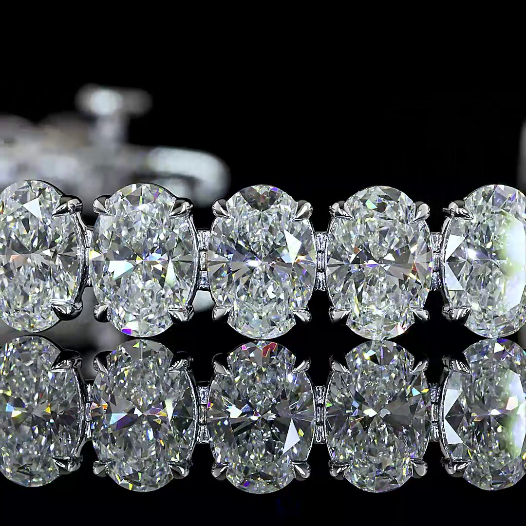 Lab-Grown 18.84 Carat Oval E-F-VS1 Diamond 14K White Gold Tennis Bracelet