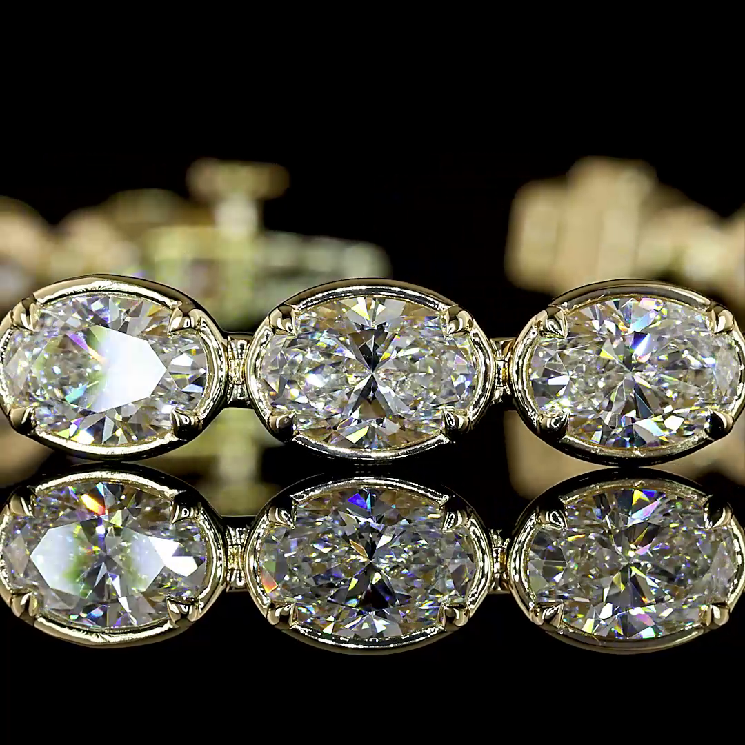 Lab-Grown 12.24 Carat Oval E-F-VS1 Diamond 14K Yellow Gold Tennis Bracelet