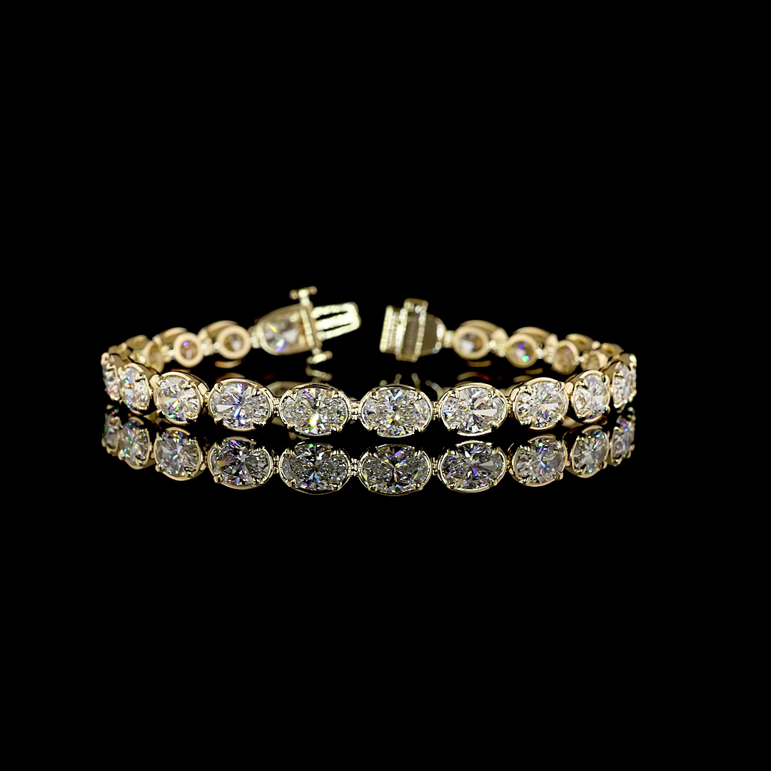 Lab-Grown 15.48 Carat Oval E-F-VS1 Diamond 14K Yellow Gold Tennis Bracelet