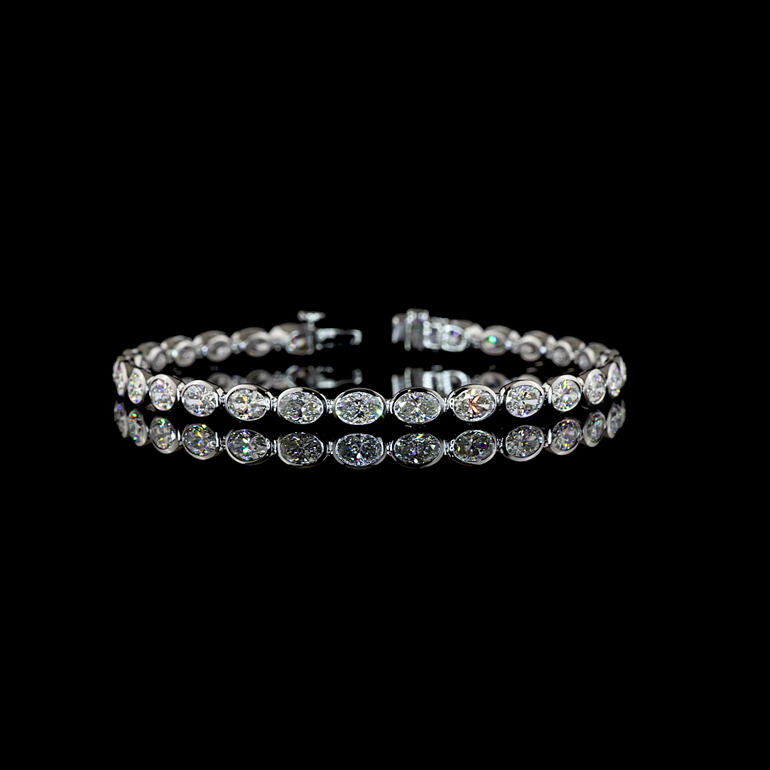 Lab-Grown 7.65 Carat Oval E-F-VS1 Diamond 14K White Gold Tennis Bracelet