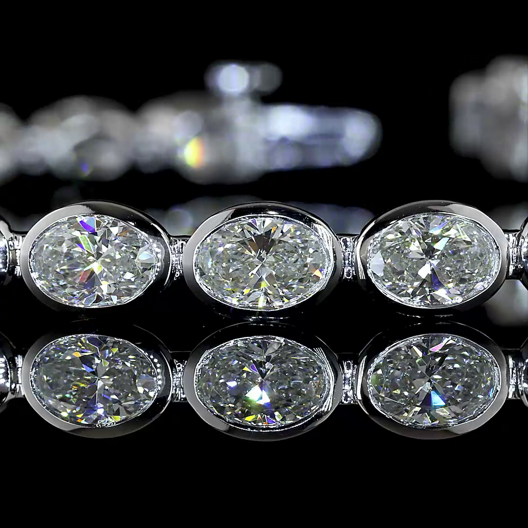 Lab-Grown 7.65 Carat Oval E-F-VS1 Diamond 14K White Gold Tennis Bracelet