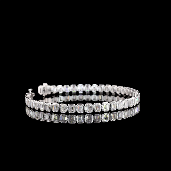 Lab-Grown 10.10 Carat Emerald F-VVS2 Diamond 14K White Gold Tennis Bracelet