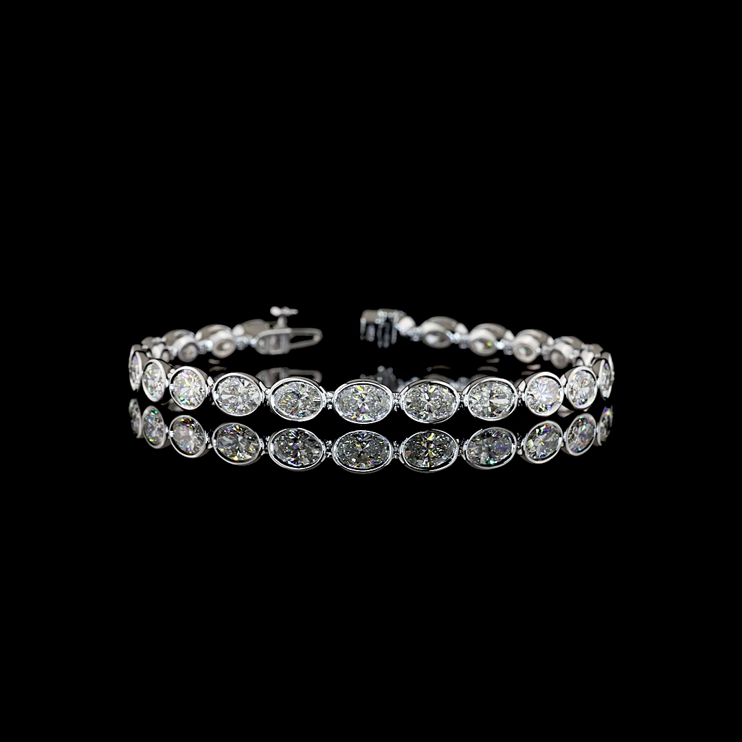 Lab-Grown 12.07 Carat Oval E-F-VS1 Diamond 14K White Gold Tennis Bracelet