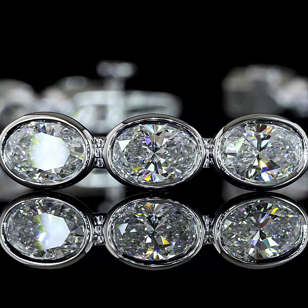 Lab-Grown 12.07 Carat Oval E-F-VS1 Diamond 14K White Gold Tennis Bracelet