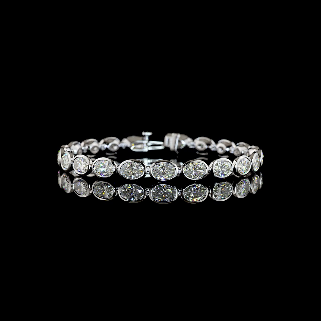 Lab-Grown 16.64 Carat Oval E-F-VS1 Diamond 14K White Gold Tennis Bracelet