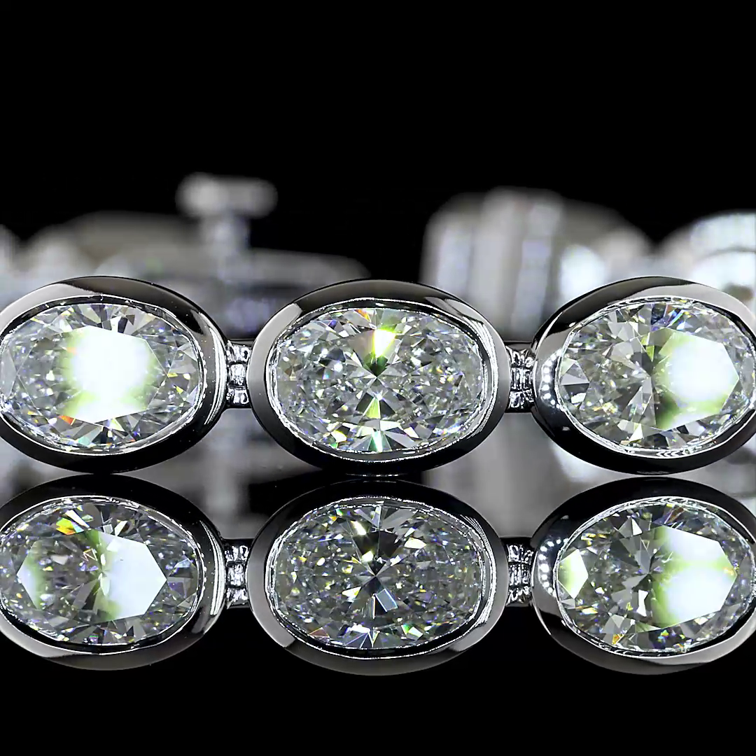 Lab-Grown 16.64 Carat Oval E-F-VS1 Diamond 14K White Gold Tennis Bracelet