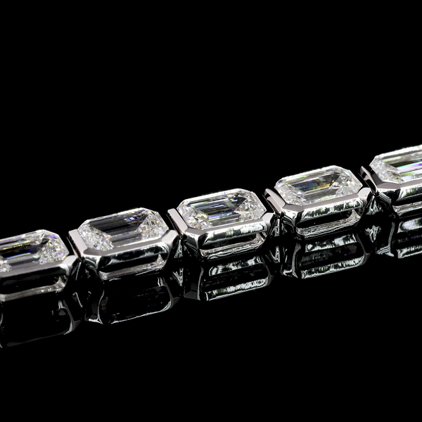 Lab-Grown 8.18 Carat Emerald F-VVS2 Diamond 14K White Gold Tennis Bracelet