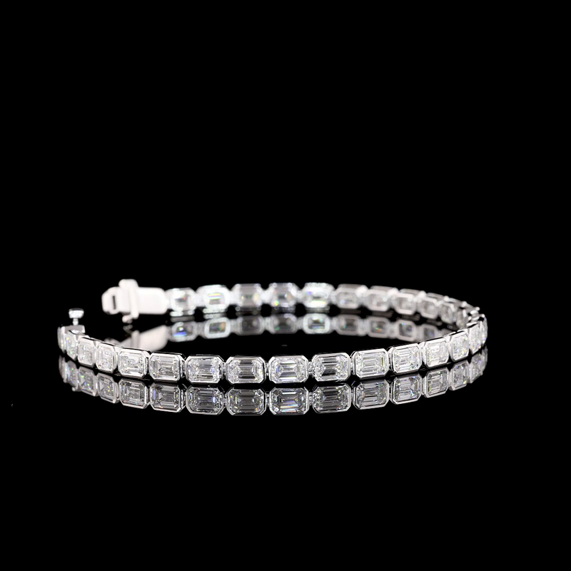 Lab-Grown 8.65 Carat Emerald F-VS1 Diamond 14K White Gold Tennis Bracelet