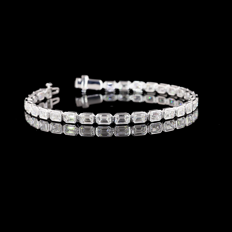 Lab-Grown 8.59 Carat Emerald E-VVS2 Diamond 14K White Gold Tennis Bracelet