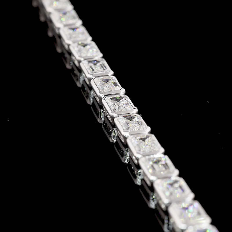 Lab-Grown 8.59 Carat Emerald E-VVS2 Diamond 14K White Gold Tennis Bracelet