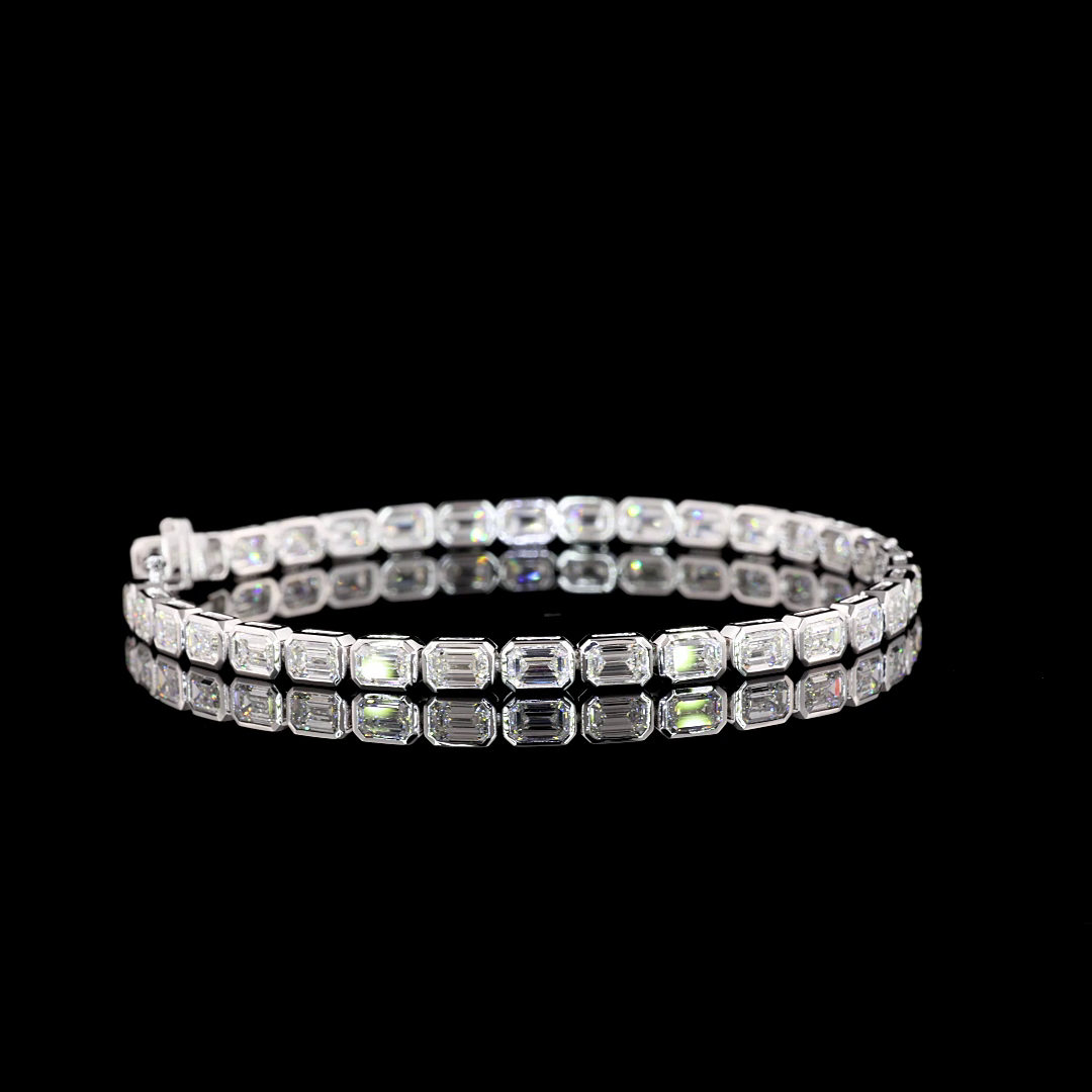 Lab-Grown 8.23 Carat Emerald D-VS1 Diamond 14K White Gold Tennis Bracelet