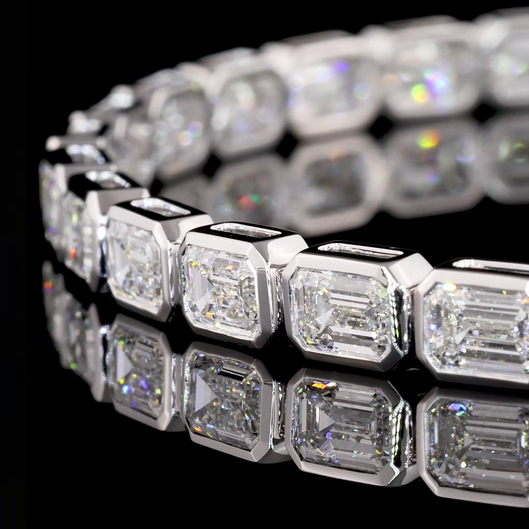Lab-Grown 8.23 Carat Emerald D-VS1 Diamond 14K White Gold Tennis Bracelet