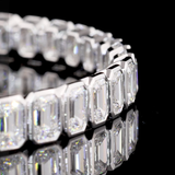 Lab-Grown 10.97 Carat Emerald E-VVS2 Diamond 14K White Gold Tennis Bracelet