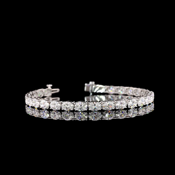 Lab-Grown 10.87 Carat Oval E-VVS2 Diamond 14K White Gold Tennis Bracelet