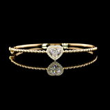 Lab-Grown 1.63 Carat Heart E-VVS1 Diamond 14K Yellow Gold Bangles Bracelet